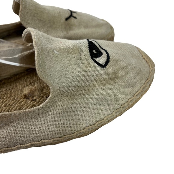SOLUDOS Espadrille Canvas Beige Wink Winking Eye Flats Slip On Loafers Shoes 8.5 - Picture 13 of 16
